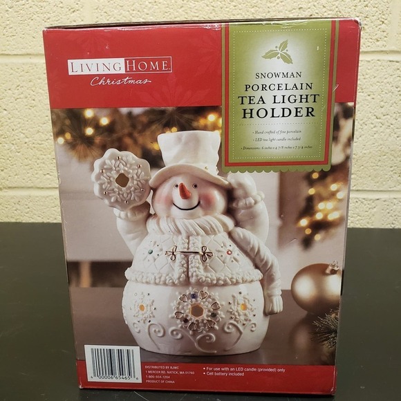 Living Home Christmas-Snowman Porcelain TeaLight Holder-6" x 4 7/8" x 7 3/4" - Picture 2 of 9